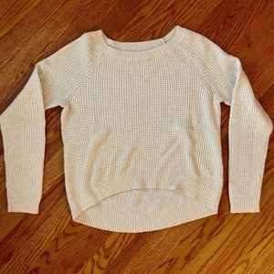 Crème colored scoop neck waffle sweater